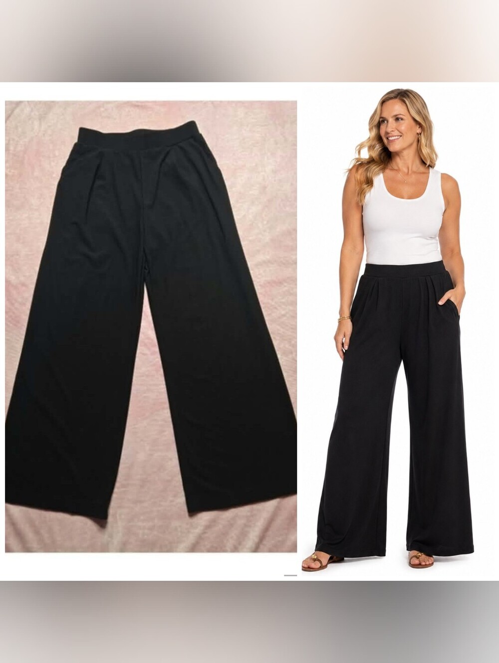 Halara Black Wide-Leg Pull-On Comfort Waist Casual Pants Size Large 30x29